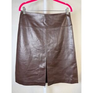 REILLY OLMEST Brown Leather Pencil Skirt Size 8 Knee Length Business Casual